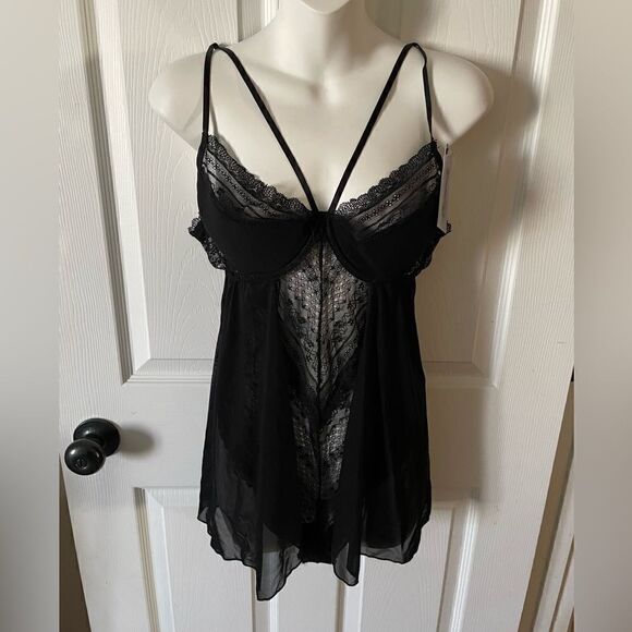 🆕 Escante Womens Black Flyaway Skirted Teddy Size XL - Picture 2 of 8